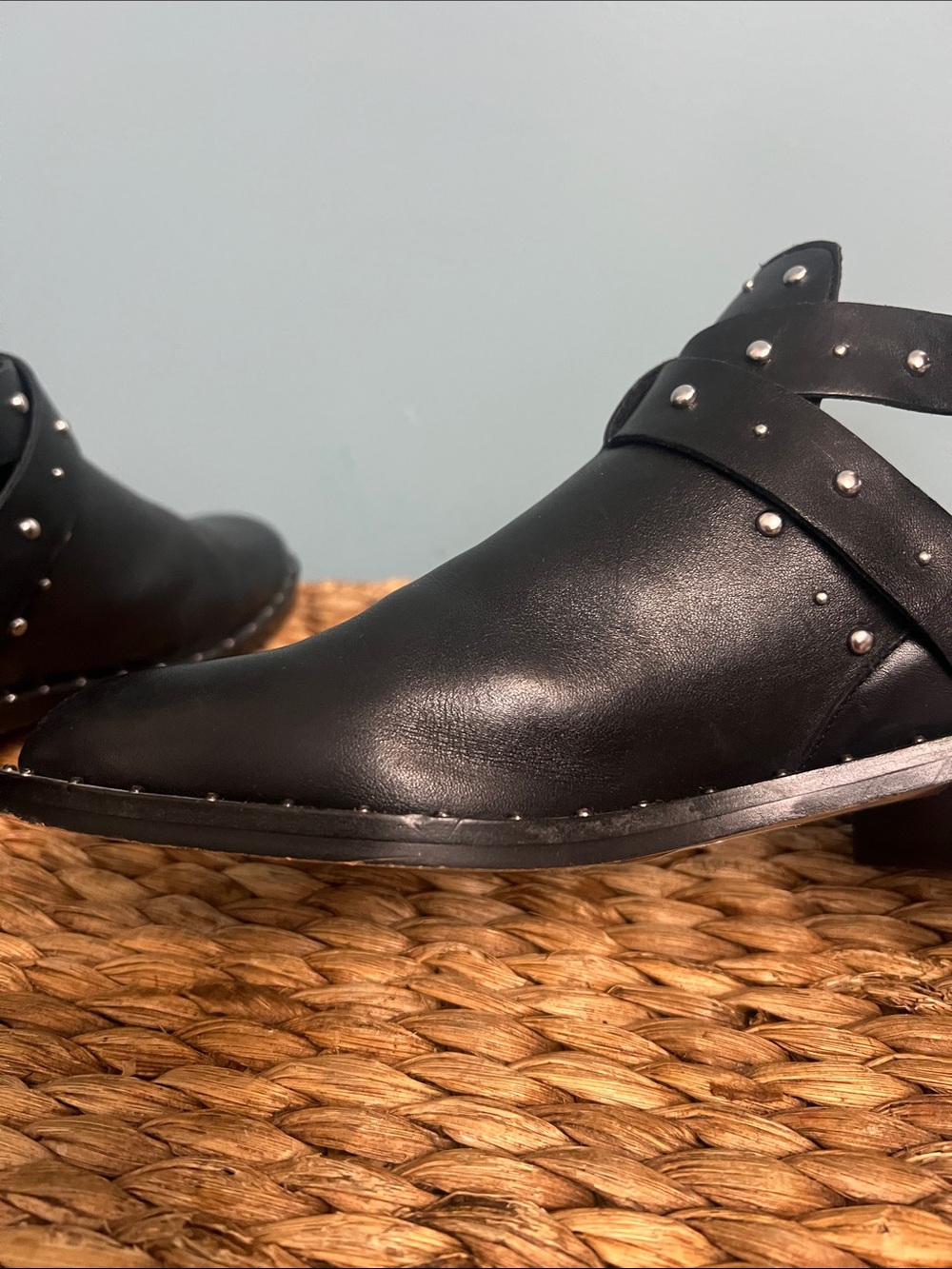 Halogen Black Stud-Accent Leather Ankle Booties sz 6 1/2 - Picture 10 of 16
